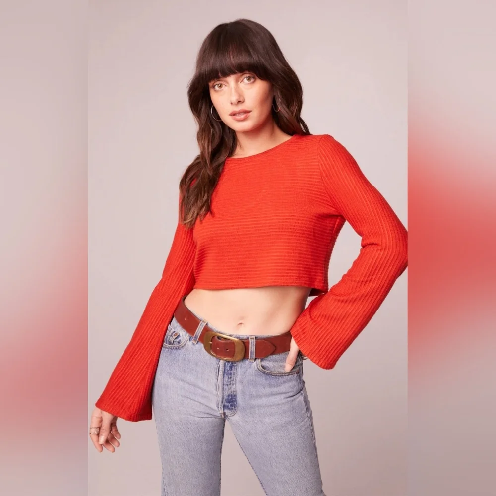 NWT BAND OF THE FREE Size XS Alize Top Ribbed Cropped Top Bell Sleeve in Rust